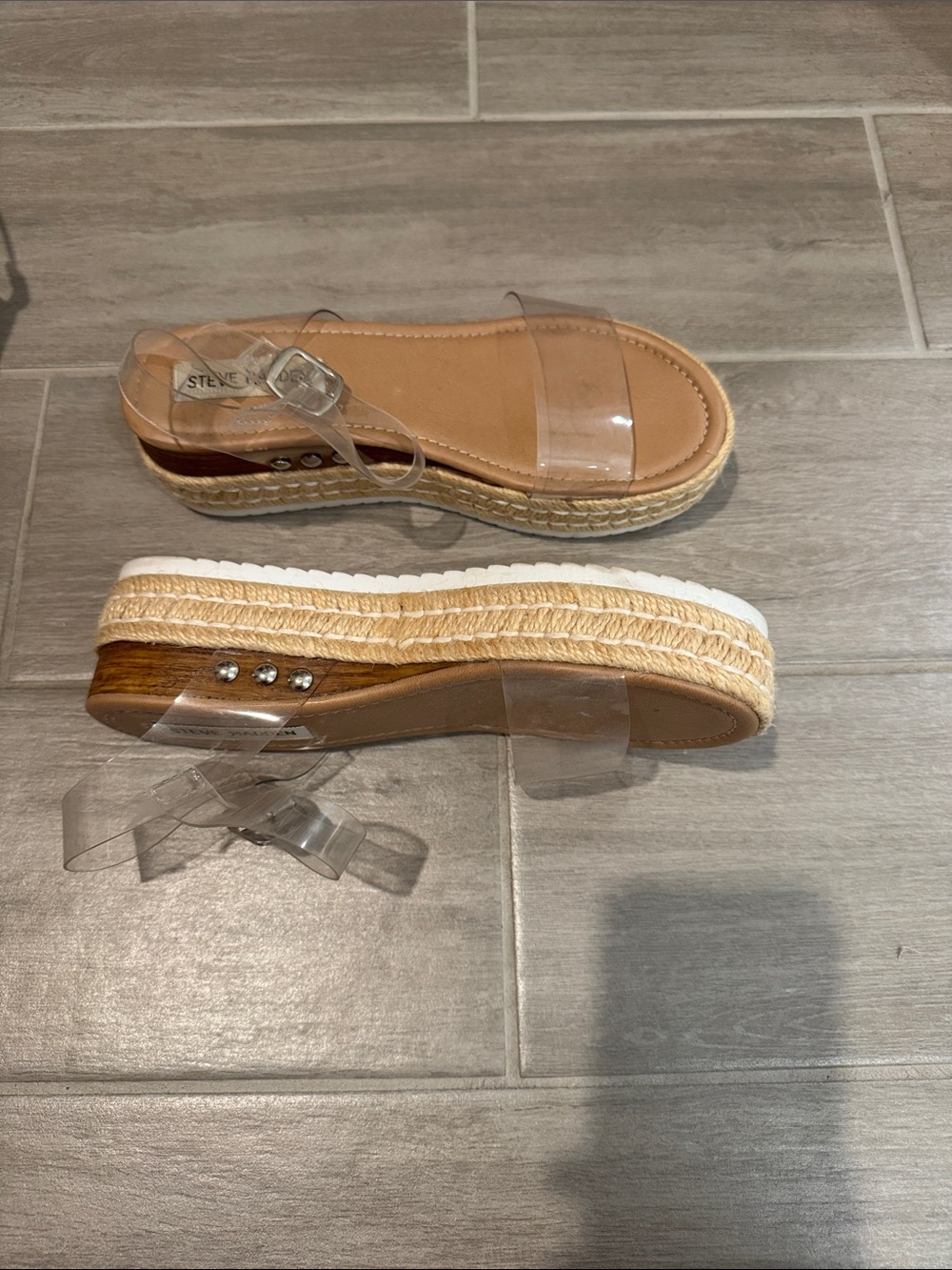 Steve Madden Clear Strap Espadrille Platform Sandals - Tan/Clear